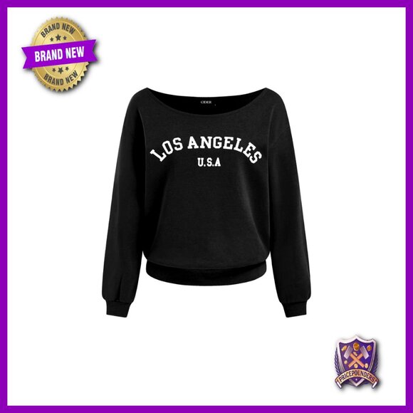 Tops - Off Shoulder Sweatshirt Letter Print Pullover Casual Top Long Sleeve